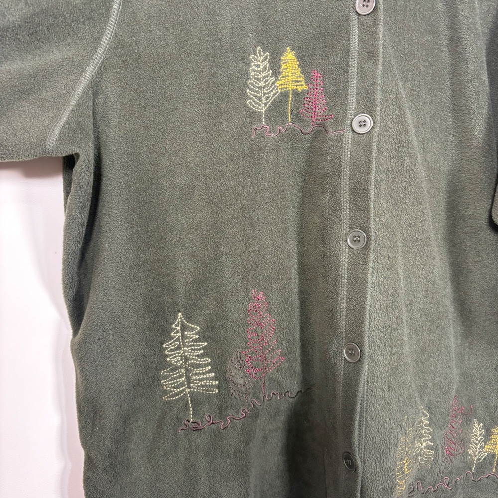 Forest Green Fleece Button Up Embroidered Jacket Plus Sz 22-24 Fall Transition - Picture 3 of 9